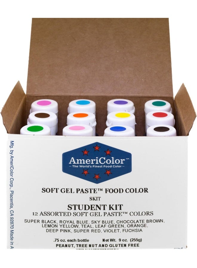 AmeriColor مجموعة أمريكولور الطلابية - 12 لون طعام جل ناعم متنوع - Image 1
