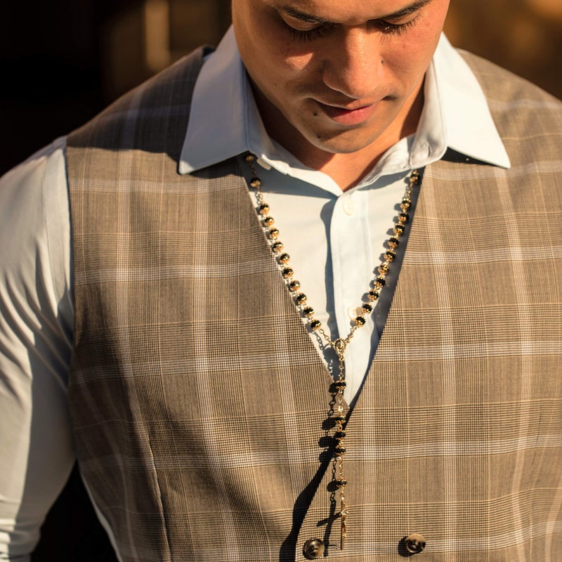 LIFETIME JEWELRY Gold Rosary Crucifix Necklace with Black Crystal Prayer Beads 24K Real Gold Plated - Image 5