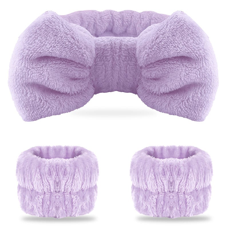 WSYUB Spa headband Wristbands Headband for Washing Face 2pcs Wristlets for Sleeves Dry Make up HeadbandPurple