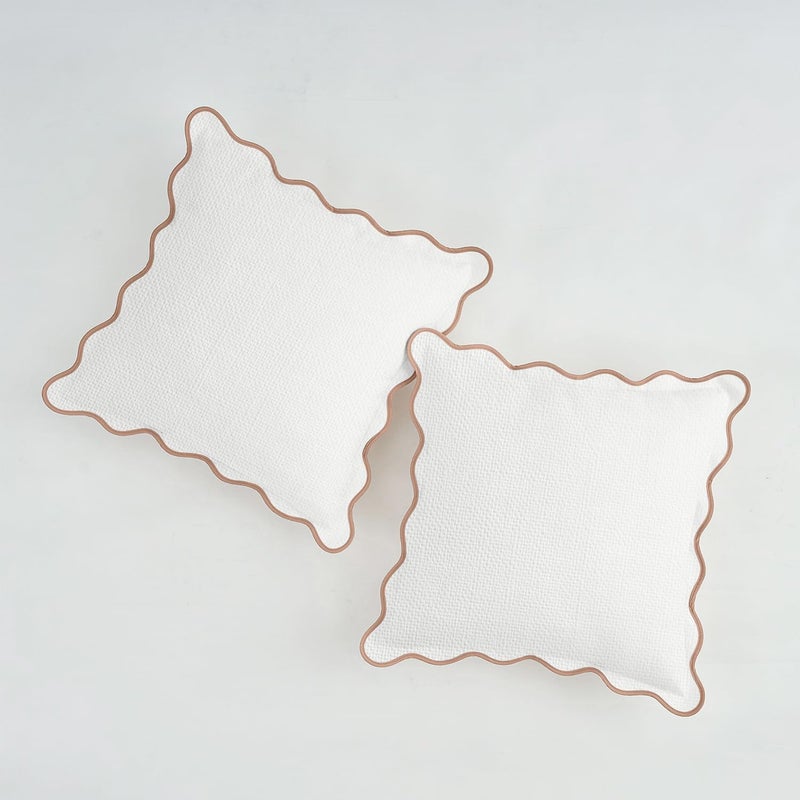Mayler Yee Scalloped Pillow Covers Set of 2 for Living Room | Decorative Sofa Couch Pillows | Boho Sytle Decorative Home | Aesthetic Funky Preppy Pillow Cases (Beige & Brown, 26x26 Inch) - Image 5