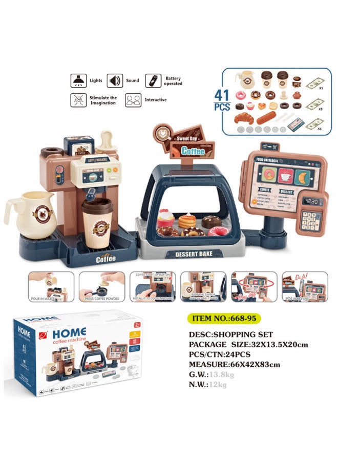 Children's Play Kitchen Simulation Food Mini Ice Cream Supermarket Donut Coffee Machine Export Toy Set-Color:668-95 Dark Blue (light Sound Water) 0.85KG  - Image 1