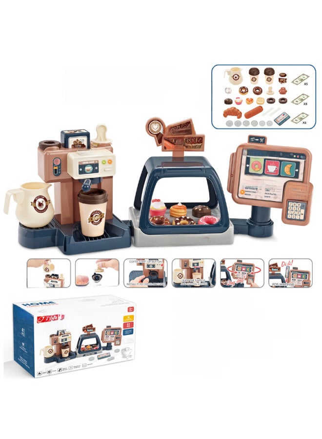 Children's Play Kitchen Simulation Food Mini Ice Cream Supermarket Donut Coffee Machine Export Toy Set-Color:668-95 Dark Blue (light Sound Water) 0.85KG  - Image 5
