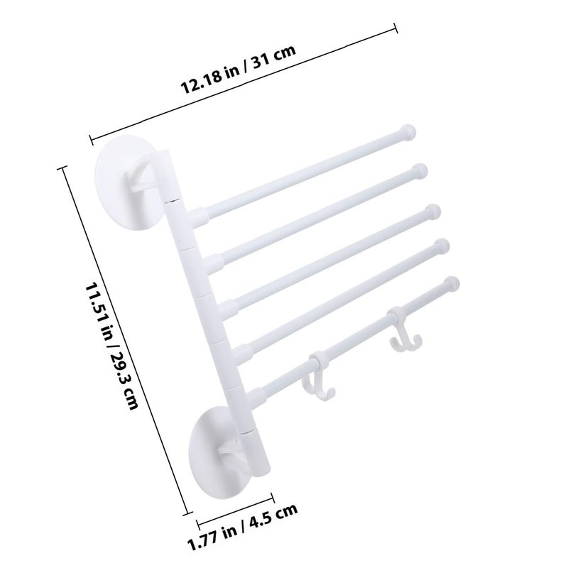 White Rotatable Towel Rack 5 Layer Punch Free Wall Mount Space Saving Stainless Steel Storage Organizer - Image 3