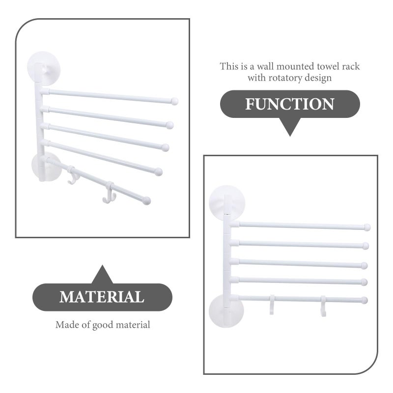 White Rotatable Towel Rack 5 Layer Punch Free Wall Mount Space Saving Stainless Steel Storage Organizer - Image 4