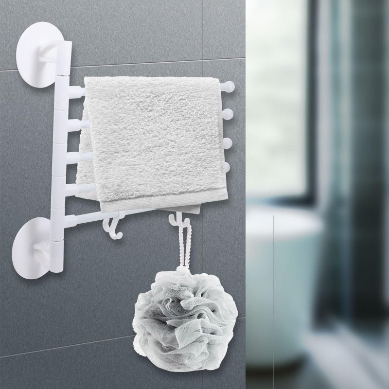 White Rotatable Towel Rack 5 Layer Punch Free Wall Mount Space Saving Stainless Steel Storage Organizer - Image 5