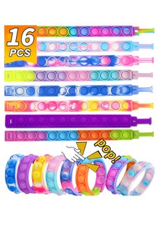 OUYoo 16 Pcs Pop It Fidget Toys Set, Wearable Push Bubble Sensory Toy Relief Stress Finger Press Silicone Wristband for ADHD in Children and Adults, Classroom Prizes  - Image 1