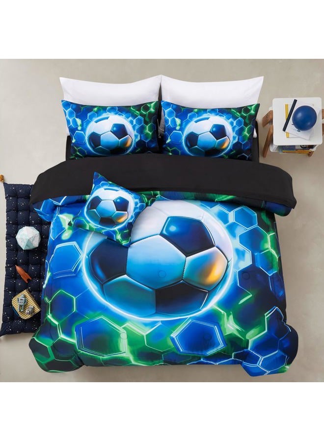 A Nice Night Twin Size 6 Pieces Football Comforter Set for Boys Girls Kids Geometric Lightweight Bedding Sets Bed in A Bag for All Seasons,Bluegreen - Image 1