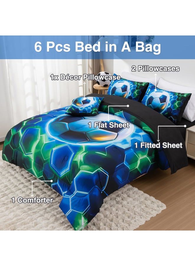 A Nice Night Twin Size 6 Pieces Football Comforter Set for Boys Girls Kids Geometric Lightweight Bedding Sets Bed in A Bag for All Seasons,Bluegreen - Image 4