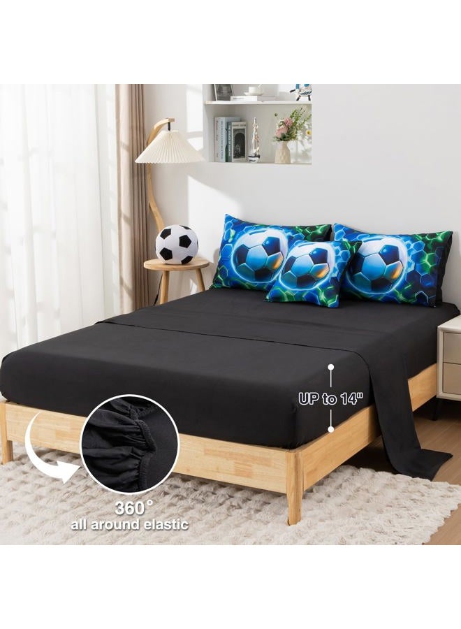 A Nice Night Twin Size 6 Pieces Football Comforter Set for Boys Girls Kids Geometric Lightweight Bedding Sets Bed in A Bag for All Seasons,Bluegreen - Image 3