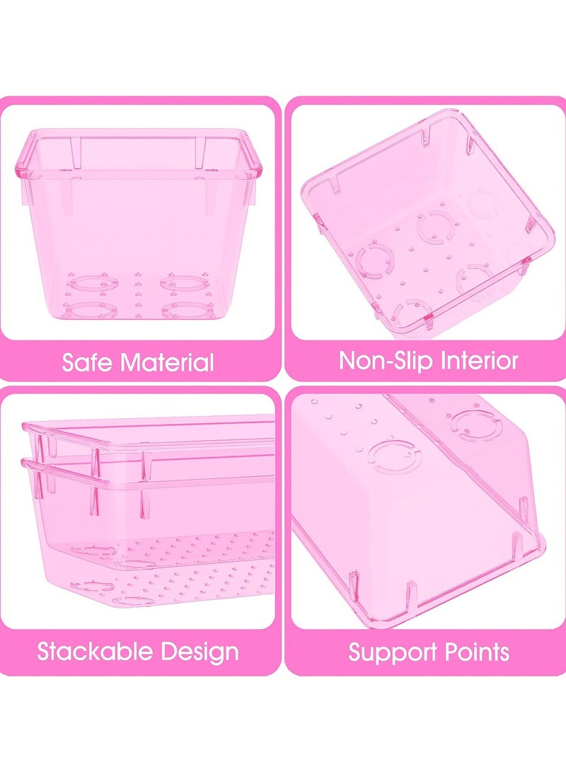 Imported 7-piece pink clear plastic drawer organizer set, 4 desk drawer trays for organizing makeup, tableware, and office accessories - Image 3