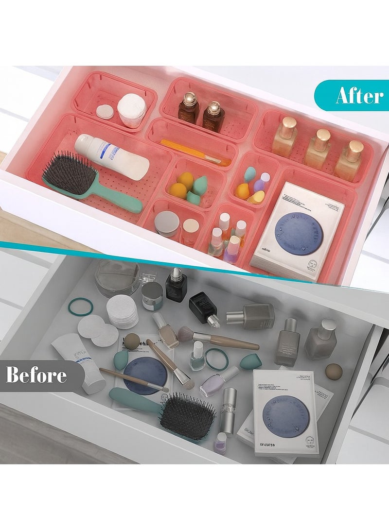 Imported 7-piece pink clear plastic drawer organizer set, 4 desk drawer trays for organizing makeup, tableware, and office accessories - Image 4