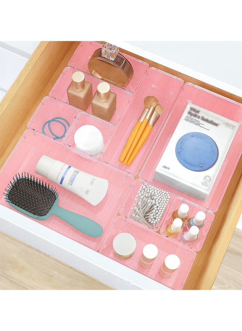 Imported 7-piece pink clear plastic drawer organizer set, 4 desk drawer trays for organizing makeup, tableware, and office accessories - Image 5