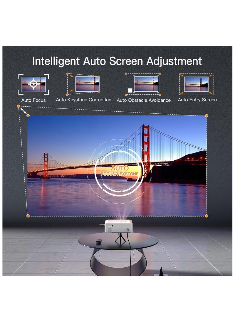 XuanPad AI Auto Focus Keystone 26000L Native 1080P Smart Portable Projector 4K Supported Outdoor Home Cinema with Tripod for iOS Android TV Stick model V30  - Image 4