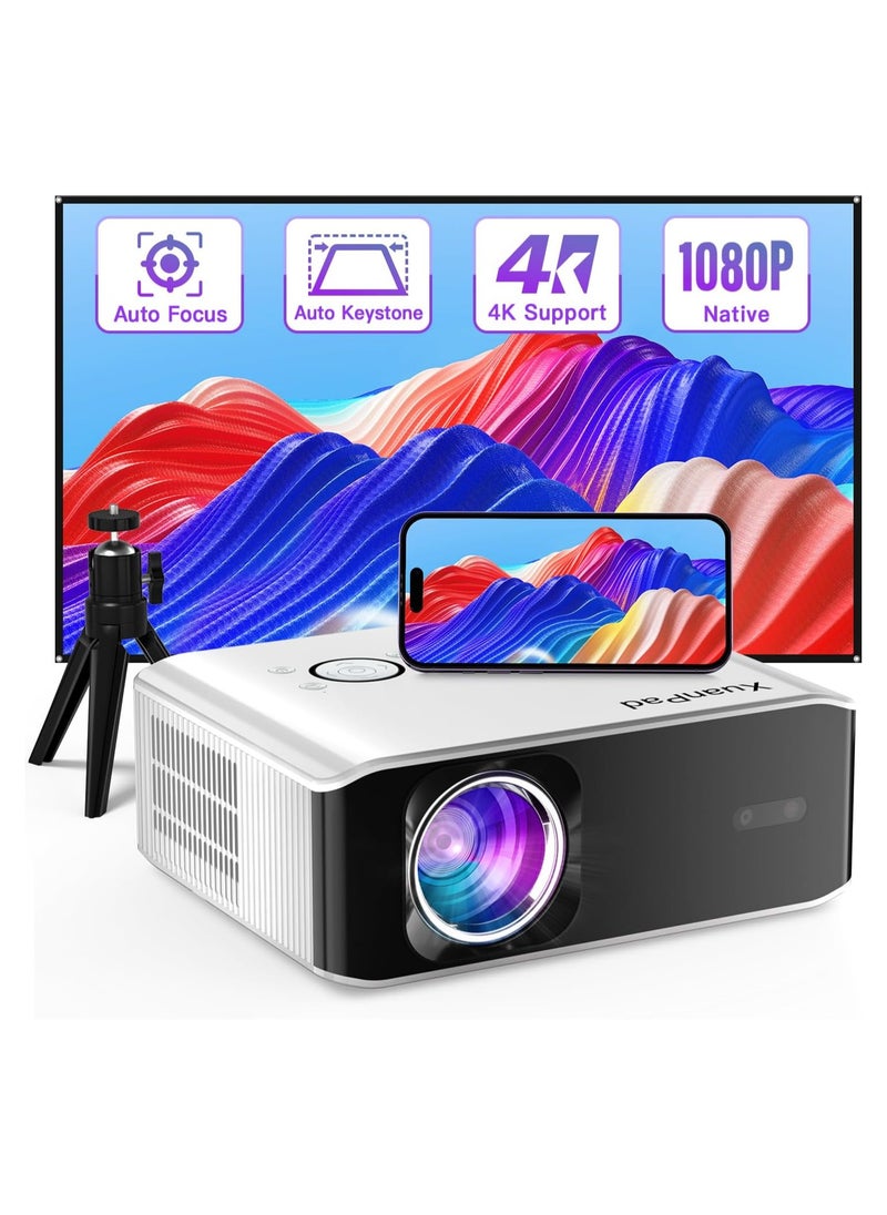 XuanPad AI Auto Focus Keystone 26000L Native 1080P Smart Portable Projector 4K Supported Outdoor Home Cinema with Tripod for iOS Android TV Stick model V30  - Image 1