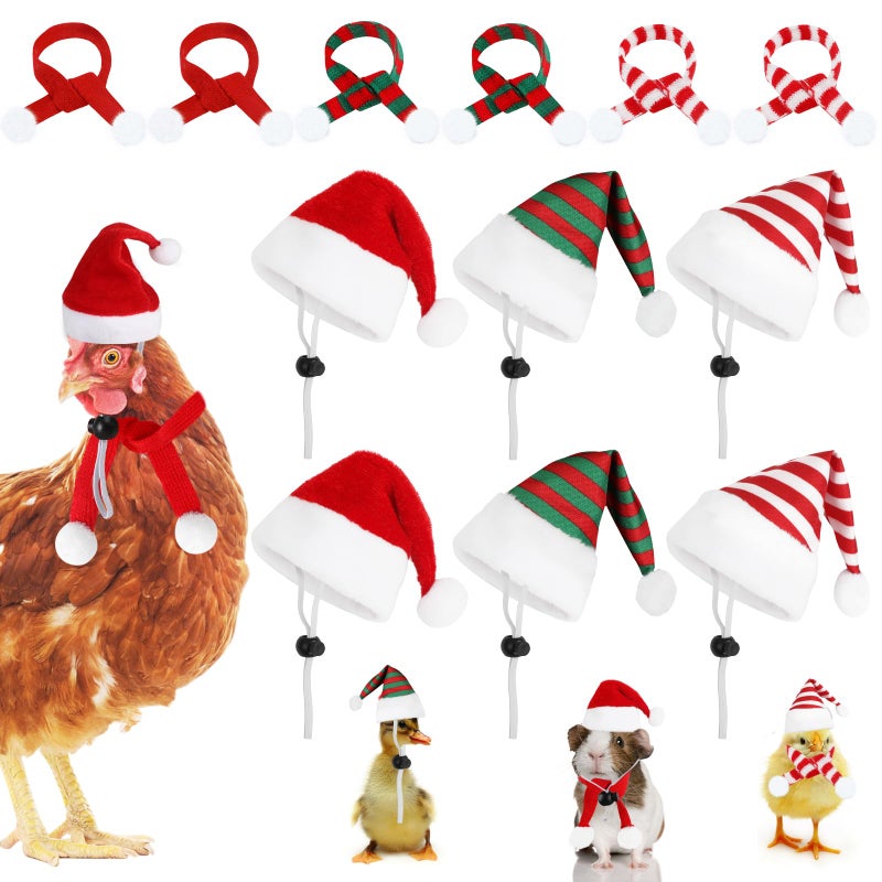FOIMAS 12pcs Christmas Pet Chicken Hat Scarf Set Small Animal Hat Costume Set for Hen Duck Hamster Guinea Pig Rabbit Kitty Puppy Parrot Lizard Xmas Party Supply - Image 2
