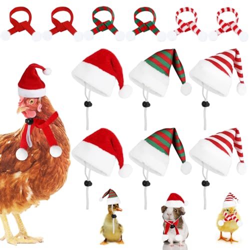 FOIMAS 12pcs Christmas Pet Chicken Hat Scarf Set Small Animal Hat Costume Set for Hen Duck Hamster Guinea Pig Rabbit Kitty Puppy Parrot Lizard Xmas Party Supply - Image 1