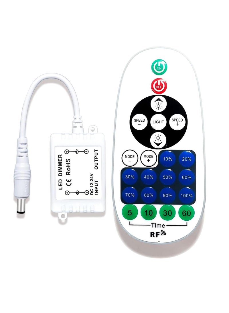 DC 12-24V LED Dimming Controller with Dynamic Effect Mode - RF Dimmer with Remote Control for Single Color LED Strip Lights, Adjustable Brightness, Suitable for Rooms, Homes, Cabinets, Neon Signs - Image 1