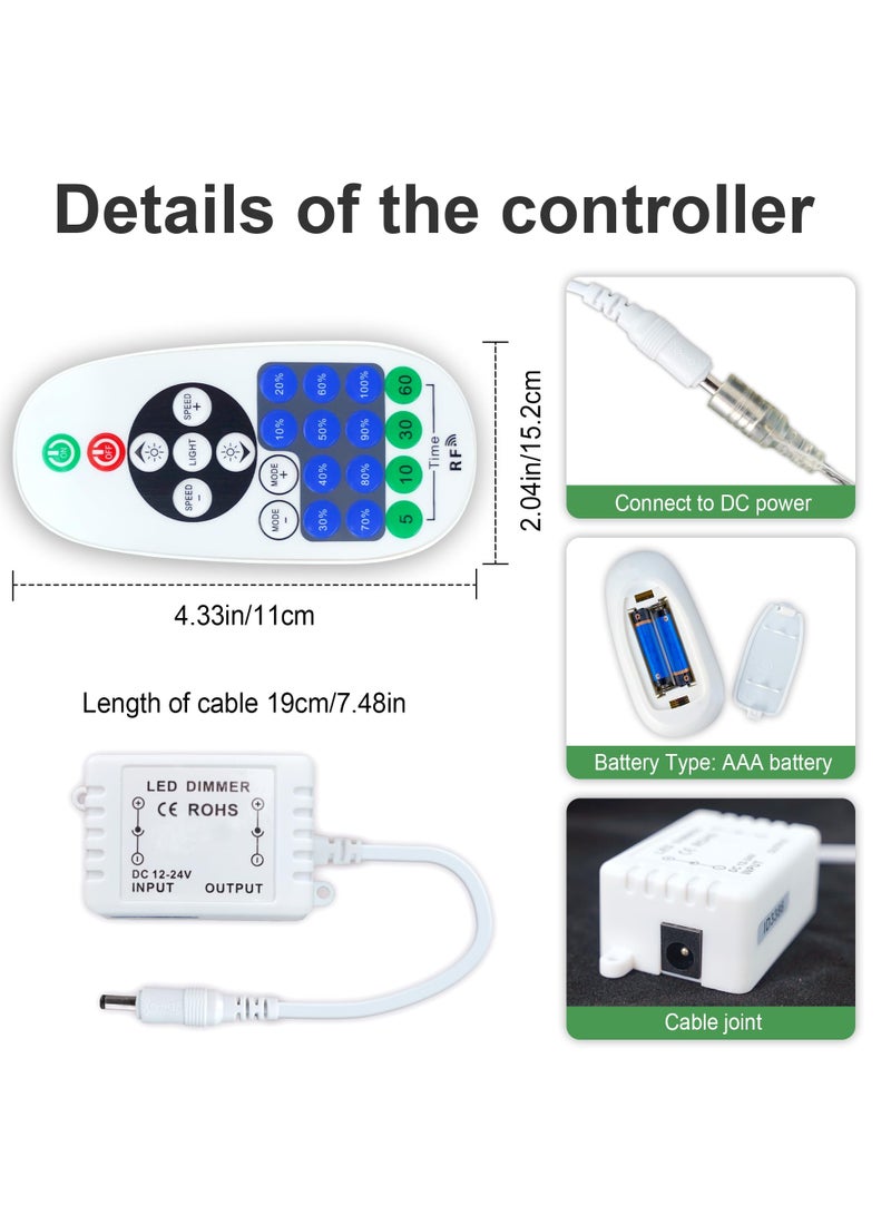 DC 12-24V LED Dimming Controller with Dynamic Effect Mode - RF Dimmer with Remote Control for Single Color LED Strip Lights, Adjustable Brightness, Suitable for Rooms, Homes, Cabinets, Neon Signs - Image 2