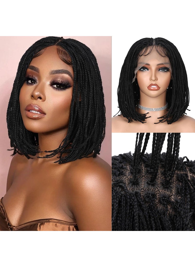 Fancy Hair Fancy Hair Braided Wig Square Knotless Box Braided Wigs 13X6 Lace Front Wig with Baby Hair Synthetic Black Bob Braid Wig for African American Women 