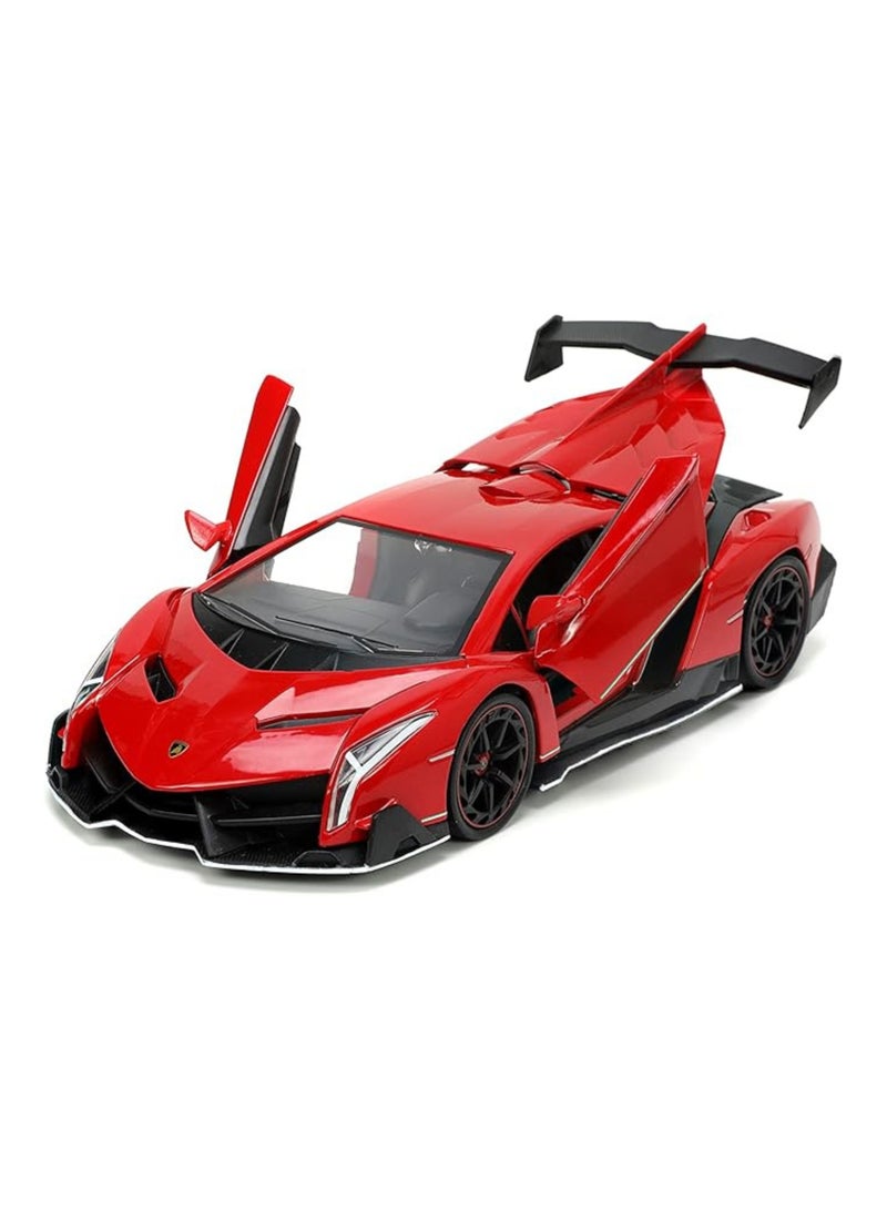 سيارة لامبورغيني فينينو حمراء مصبوبة بمقياس 1:24 - سيارة لعبة فاخرة من سبائك معدنية للأطفال وهواة الجمع | آلية سحب للخلف، أبواب قابلة للفتح، تفاصيل واقعية | لعبة سيارة رياضية للأولاد والبالغين، وهدايا للأولاد والبالغين - Image 1