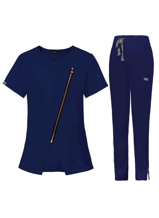 NIBEMINENT Women Medical Nurse Workwear Scrub Uniform Operating Room Tops and Pants Fashion Groomers Pet Veterinary Zipper Healthcare Sets - Image 1