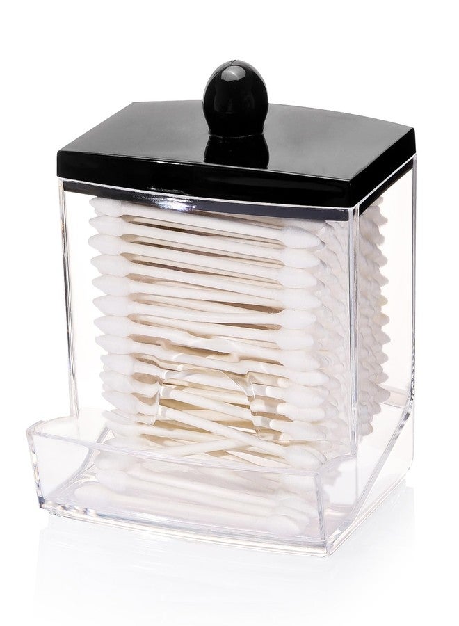 Tbestmax 10oz Qtip Holder Dispenser Big Clear Bathroom Organizer Accessories Decor for Storage-Qtips Cotton Ball Holder Apothecary Jars, Cotton Swabs, Floss Container - Black Lid - Image 1