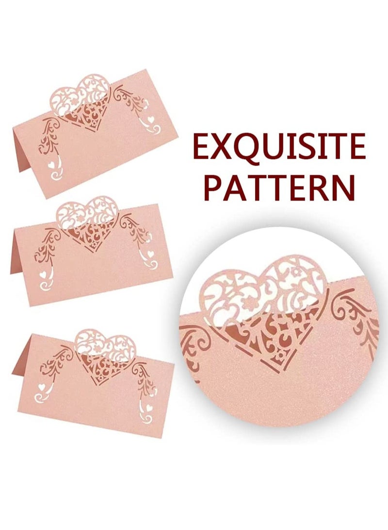 SOLARAE Heart Shaped Hollow Out Pink Place Cards Wedding Decoration Buffet Table Setting Name Place Cards for Wedding Baby Shower(70 Pcs) - Image 2