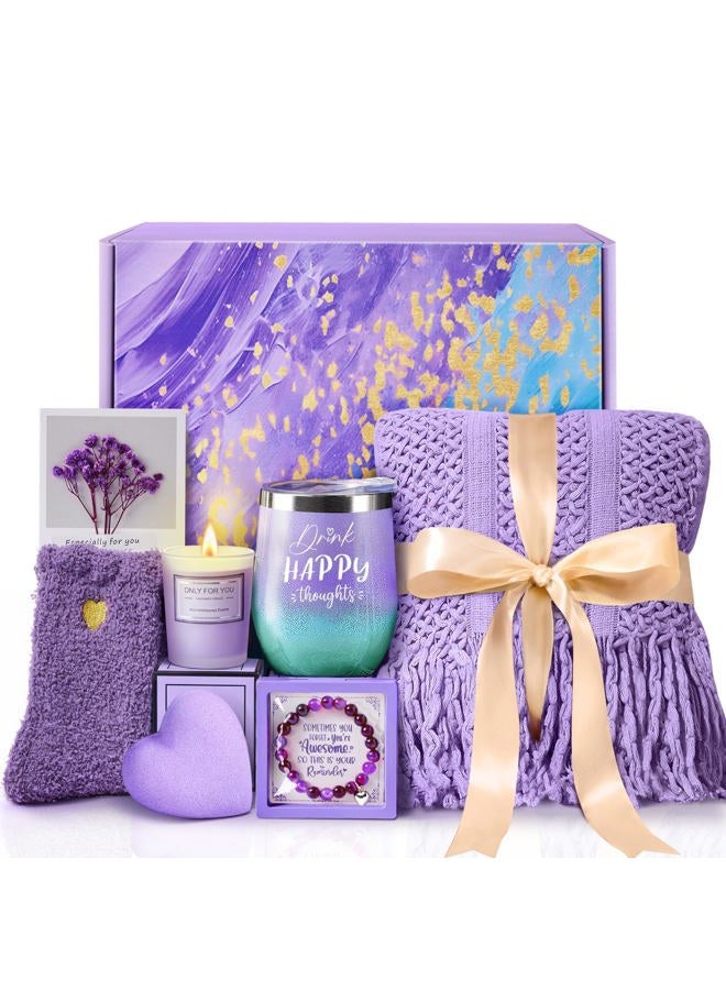 MADDIFY Birthday Gifts for Women Mom Daughter Best Friend - Unique Christmas Valentines Day Gifts for Her Wife Girlfriend - Lavender Self Care Get Well Soon Gift, Spa Gift Baskets w/Blanket Care Package - Image 1