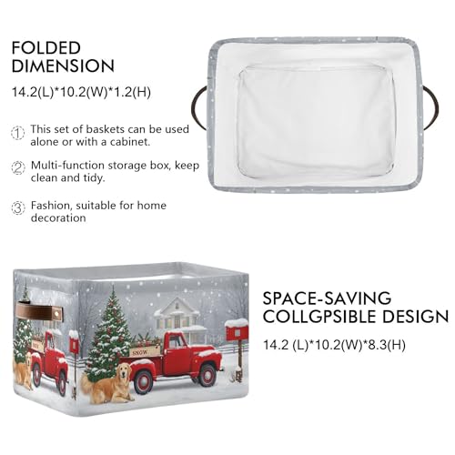 Wamika Christmas Tree Red Truck Storage Basket Fabric Laundry Baskets Winter Snowman Snowflake Golden Retriever Dog Storage Boxes Organizer Bag for Cloth Toy Book Storage Cubes Shelf Closet Bins 16×12×8 - Image 2