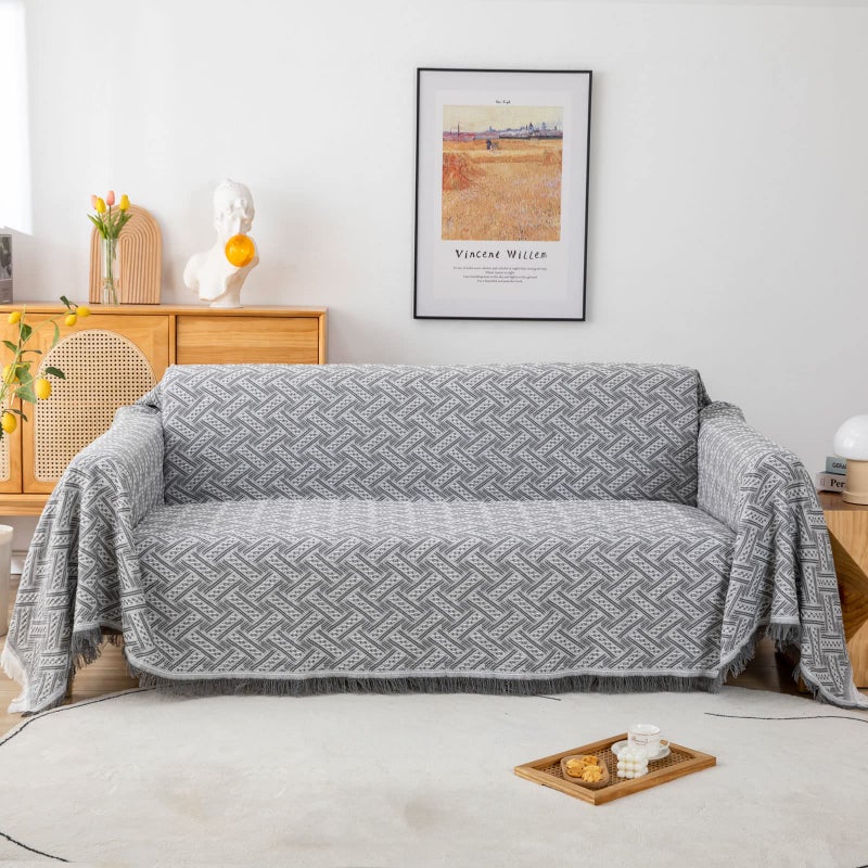 LHGOGO Throws for Sofas Large Sofa Throw 2 Seaters Stereoscopic Jacquard Woven Versatile Decorative Throw for Sofa Bedspread and Settee 180x230cm Light Grey
