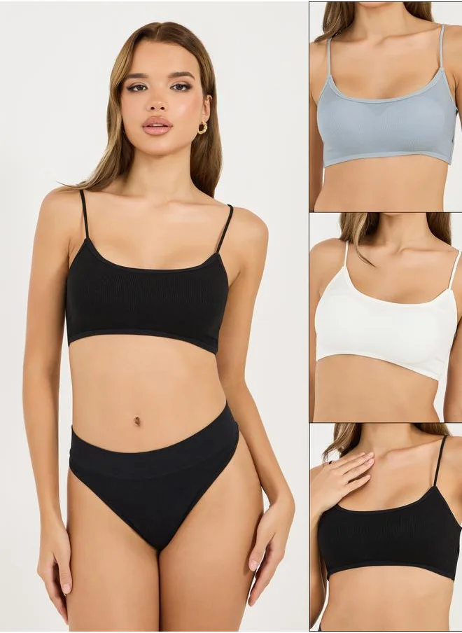 Styli Styli Pack of 3 - Padded Non Wired Criss Cross Back Strap Crop Top