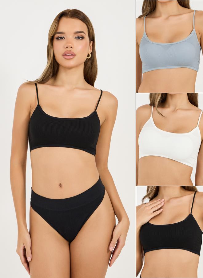 Styli Styli Pack of 3 - Padded Non Wired Criss Cross Back Strap Crop Top  - Image 1