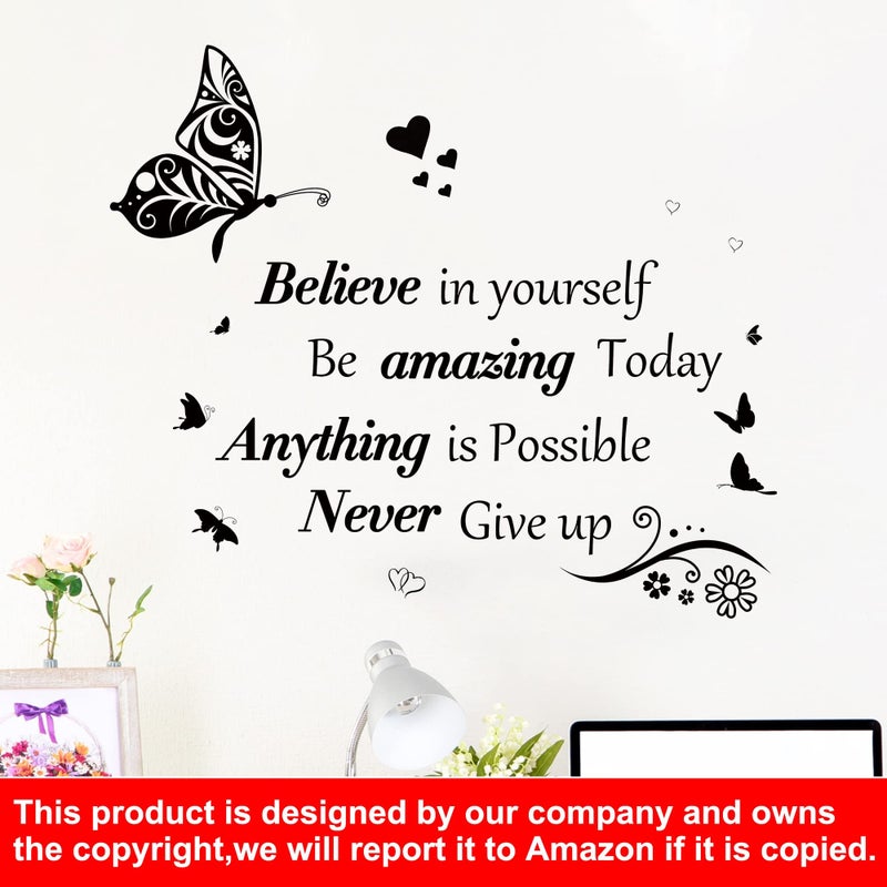 Sinekong Inspirational Quotes Wall Decals Large Removable Motivational Saying Wall Stickers Positive Lettering Word Decal Butterfly Sticker Peel and Stick for Classroom Home Bedroom Family Office Wall Art Decor - Image 4