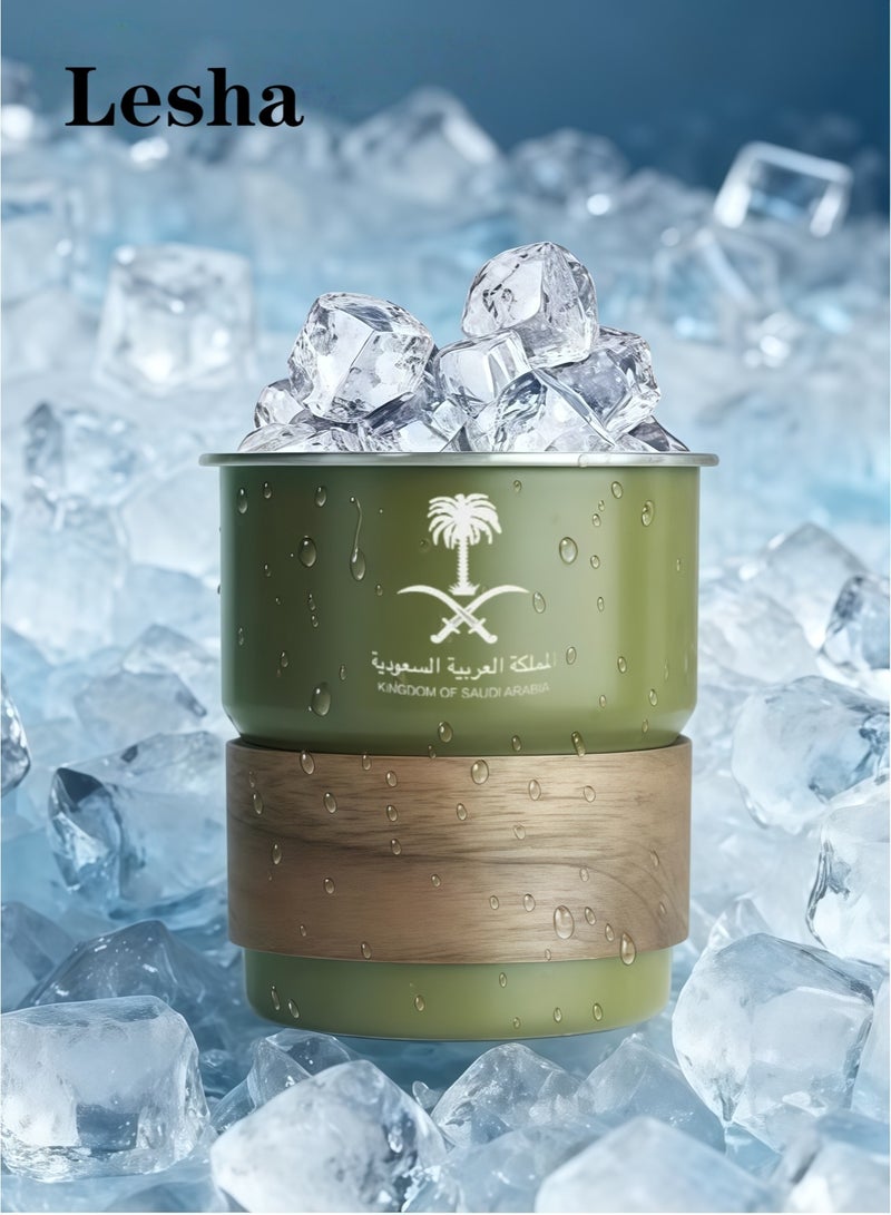 Lesha Arabic Coffee & Tea cup – Saudi Logo Design, 304 Stainless Steel Hot and Cold Drink Portable Mug with Palm Tree & Camel Design – Middle Eastern Inspired cup for Home and Outdoor Camping(Army Green, 300ml) - Image 2