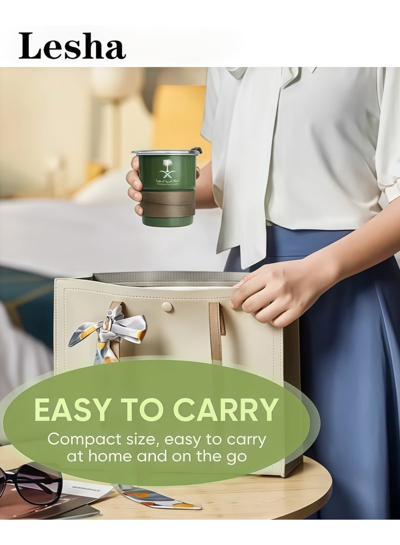 Lesha Arabic Coffee & Tea cup – Saudi Logo Design, 304 Stainless Steel Hot and Cold Drink Portable Mug with Palm Tree & Camel Design – Middle Eastern Inspired cup for Home and Outdoor Camping(Army Green, 300ml) - Image 5