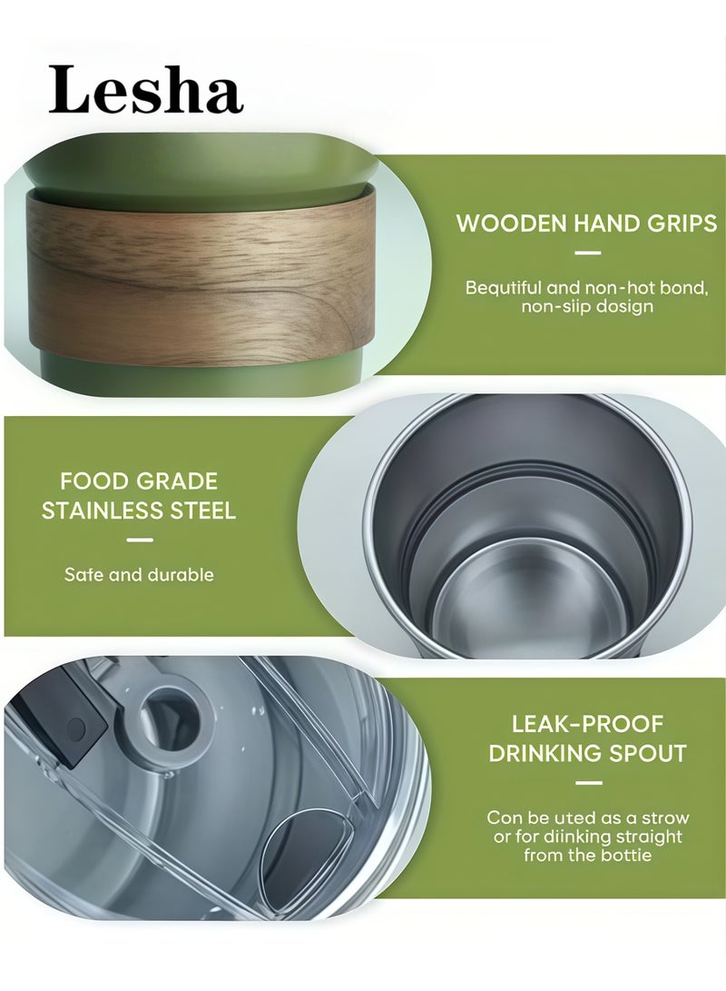 Lesha Arabic Coffee & Tea cup – Saudi Logo Design, 304 Stainless Steel Hot and Cold Drink Portable Mug with Palm Tree & Camel Design – Middle Eastern Inspired cup for Home and Outdoor Camping(Army Green, 300ml) - Image 3