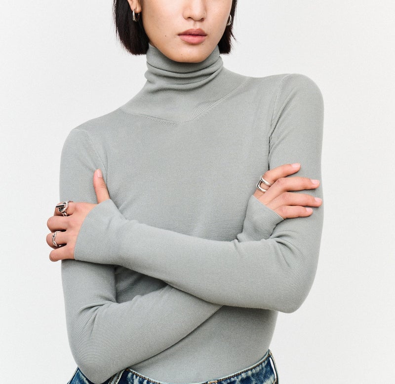Word of Mouth Backing King_OTW Technology German Yangzi 120s Wool High Elastic Body Shaping Knitted Backing Shirt Women Sea european gray