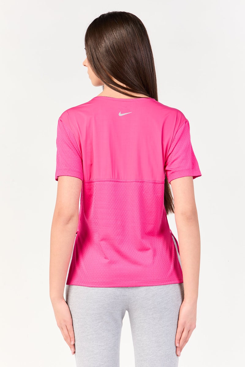 Nike Women Dri Fit Short Sleeve Running T-Shirt, Fuchsia Pink - Image 3
