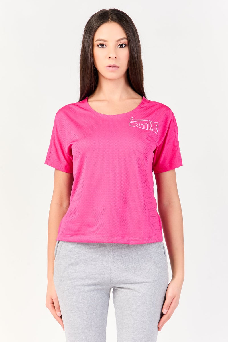 Nike Women Dri Fit Short Sleeve Running T-Shirt, Fuchsia Pink - Image 1