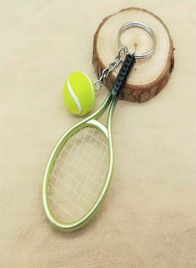 Axmerdal Tennis Racket Keychain Key Ring Creative Fashionable Alloy Tennis Ball Racquet Keychain Gift for Sport Lovers (green) - Image 3