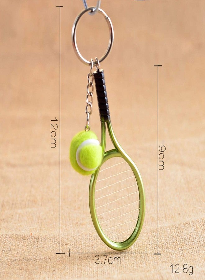 Axmerdal Tennis Racket Keychain Key Ring Creative Fashionable Alloy Tennis Ball Racquet Keychain Gift for Sport Lovers (green) - Image 4