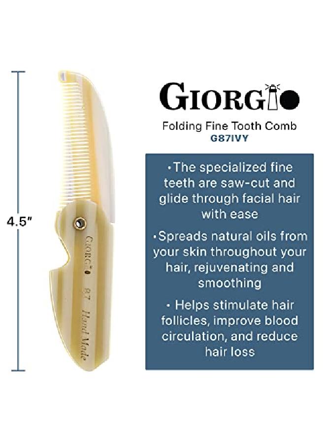 Giorgio G87 Ivy 45 Inch Folding Mustache Comb And Beard Comb Small Pocket Comb For Men Everyday Grooming And Hair Care Handmade Sawcut And Hand Polished Styling Men'S Folding Comb 1 Pack Ivory - Image 3