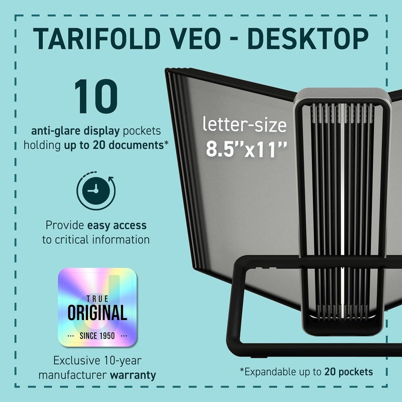 Tarifold DJOIS by - Desktop Reference & Display System - Durable Aluminum & ABS Plastic - Letter-Size -10 Display Pockets - 20 Sheet Capacity - Simple Set-Up - Made in France - Black - Image 2