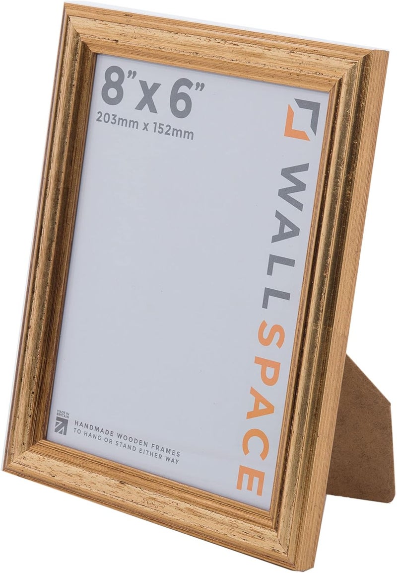 Wall Space 8x6 Gold Frame | Gold Picture Frame 8x6 inches | 8 x 6 inch Gold Photo Frame | 8x6 Gold Frame | 6x8 Gold Picture Frame made from REAL WOOD with REAL GLASS | Gold 8x6 Frame | 6x8 Frame Gold Light sturdy raw material - Image 1