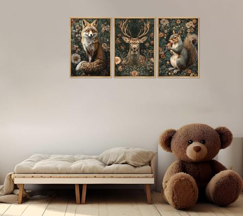 NOHHPYL 3Pcs Dark Forest Animals Wall Art Vintage Fox Deer Squirrel Painting Picture Wall Decor Victorian Gothic Botanical Flower Poster Print Artwork for Living Room Home Decoration 12x16in Unframed - Image 2