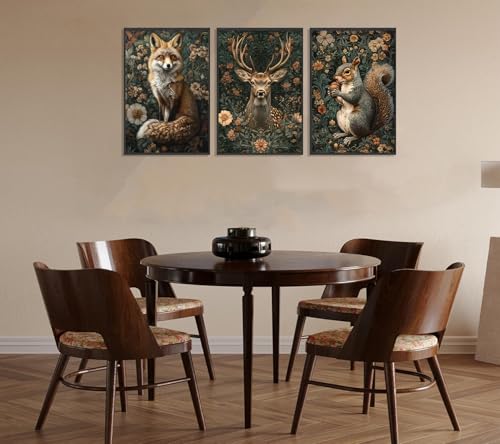 NOHHPYL 3Pcs Dark Forest Animals Wall Art Vintage Fox Deer Squirrel Painting Picture Wall Decor Victorian Gothic Botanical Flower Poster Print Artwork for Living Room Home Decoration 12x16in Unframed - Image 5