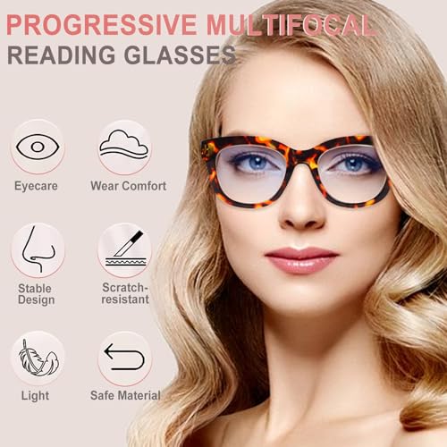 CHOFILORD Progressive Multifocus Reading Glasses for Women Men Blue Light Blocking Computer No Line Multifocal Readers (A2 Multicolor, 2.00, Diopters) - Image 3