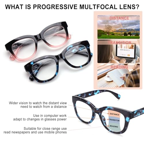 CHOFILORD Progressive Multifocus Reading Glasses for Women Men Blue Light Blocking Computer No Line Multifocal Readers (A2 Multicolor, 2.00, Diopters) - Image 4