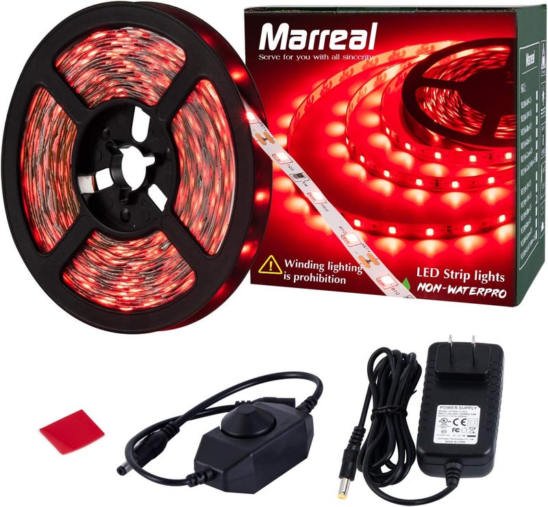 Marreal 20ft 12V 360 LED Red Strip Light, Flexible Cuttable Non-Waterproof for Indoor Party Decoration, with Power Supply & Dimmer. - Image 1