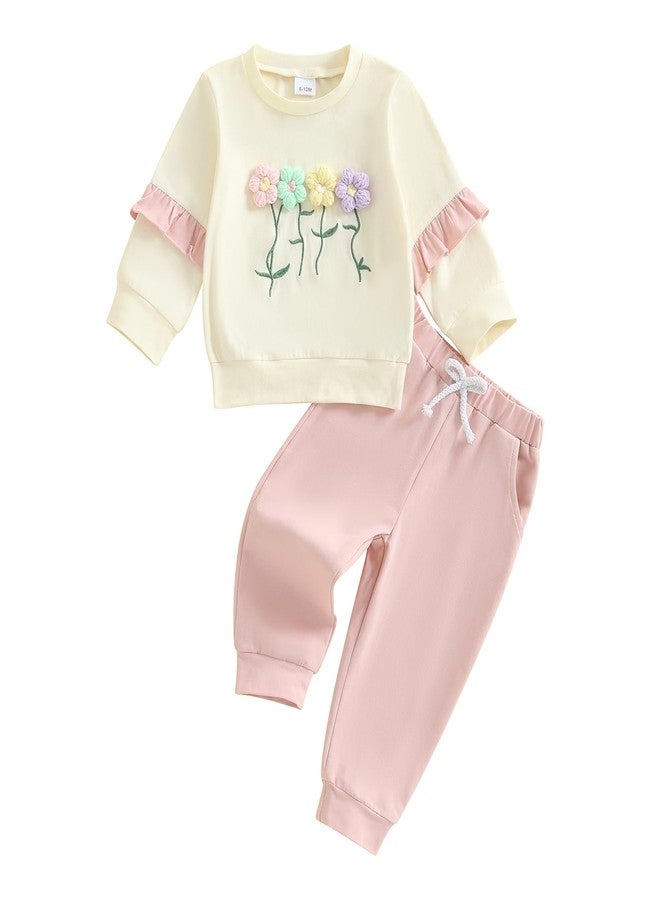 MERSARIPHY Toddler Baby Girl Outfits Cute 3D Flower Long Sleeve Sweatshirt Tops Pants Set 2Pcs Floral Fall Winter Clothes (Pink, 2-3T) - Image 1